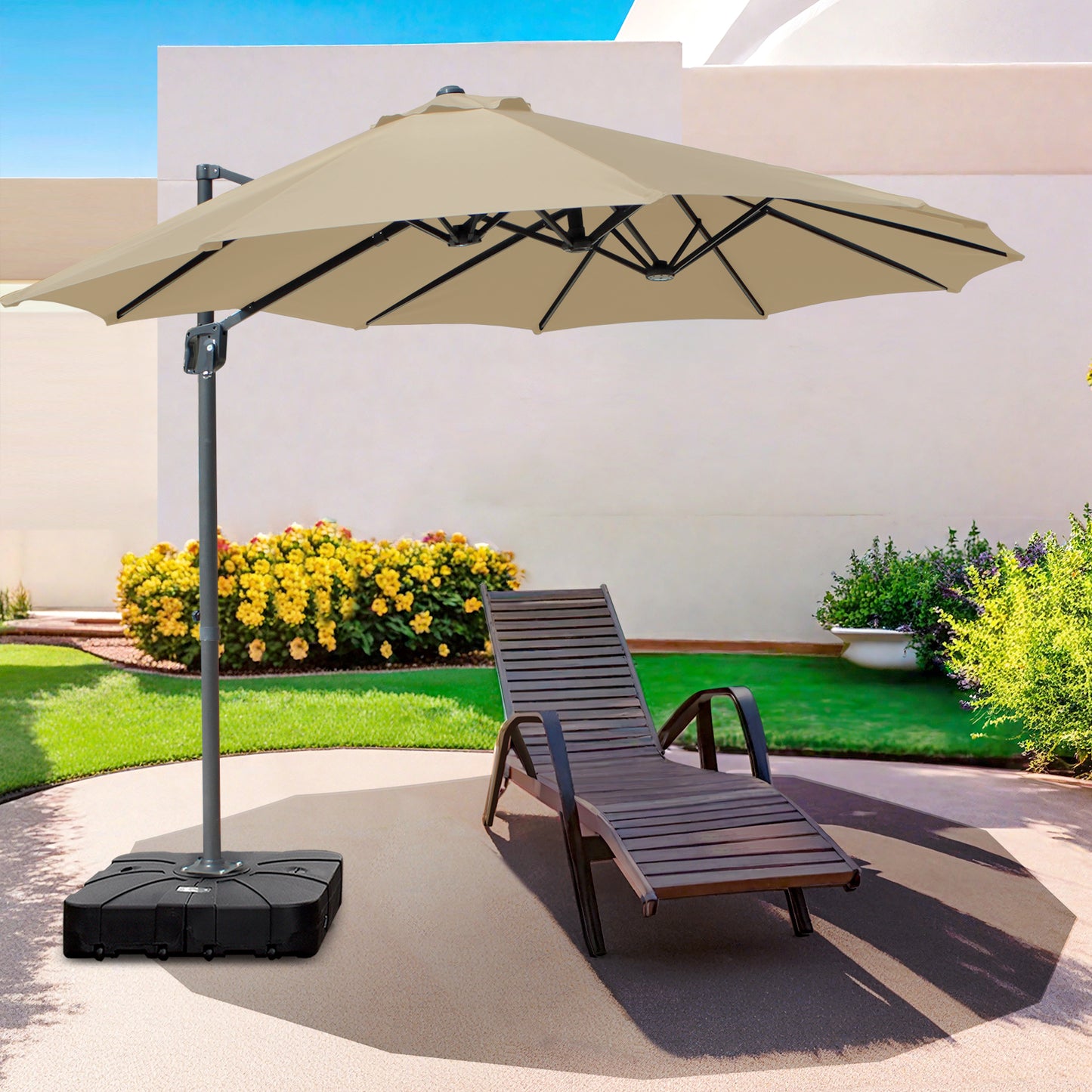 RANSENERS Ampelschirm Doppelsonnenschirm mit Schirmständer Oval 400x240cm - Sonnenschirm mit 360° Drehbar - UV50+ Stoff Schützen Sie sich vor Sonnenstrahlen im Garten