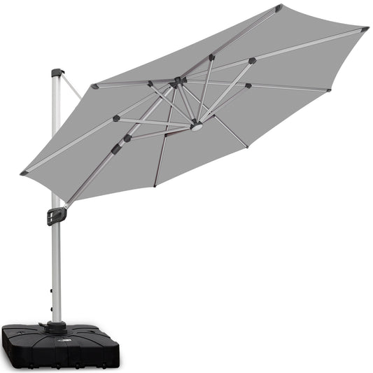 RANSENERS Premium Ampelschirm mit Solar-LED Ø350cm - Sonnenschirm mit Schirmständer - 360° Drehbar - UV50+ Stoff Schützen Sie sich vor Sonnenstrahlen im Garten