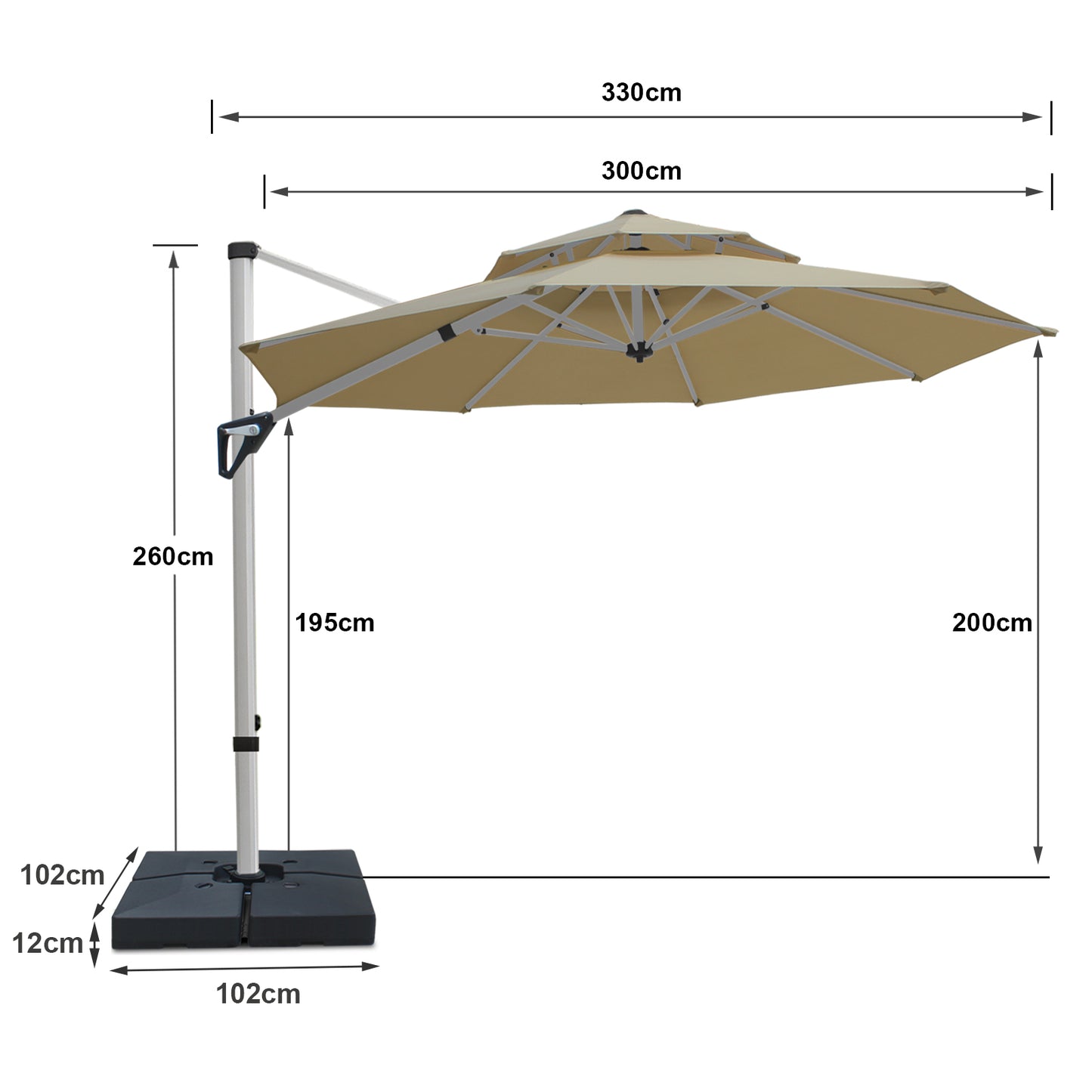 RANSENERS Premium Ampelschirm mit Schirmständer, Rund Ø 300cm, mit 360° Drehbar, UV-Schutz UPF50+ (Beige)