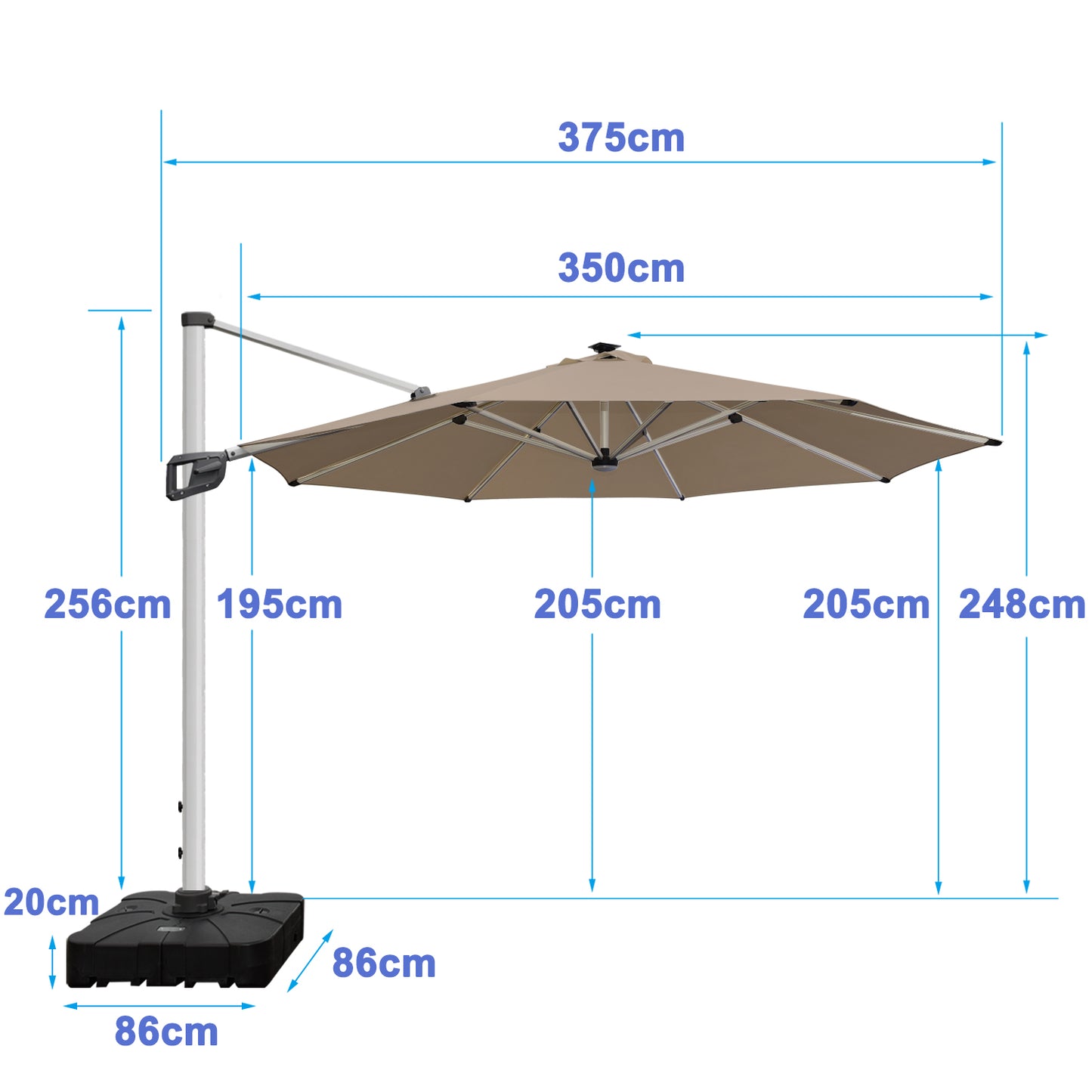 RANSENERS Premium Ampelschirm mit Solar-LED Ø350cm - Sonnenschirm mit Schirmständer - 360° Drehbar - UV50+ Stoff Schützen Sie sich vor Sonnenstrahlen im Garten