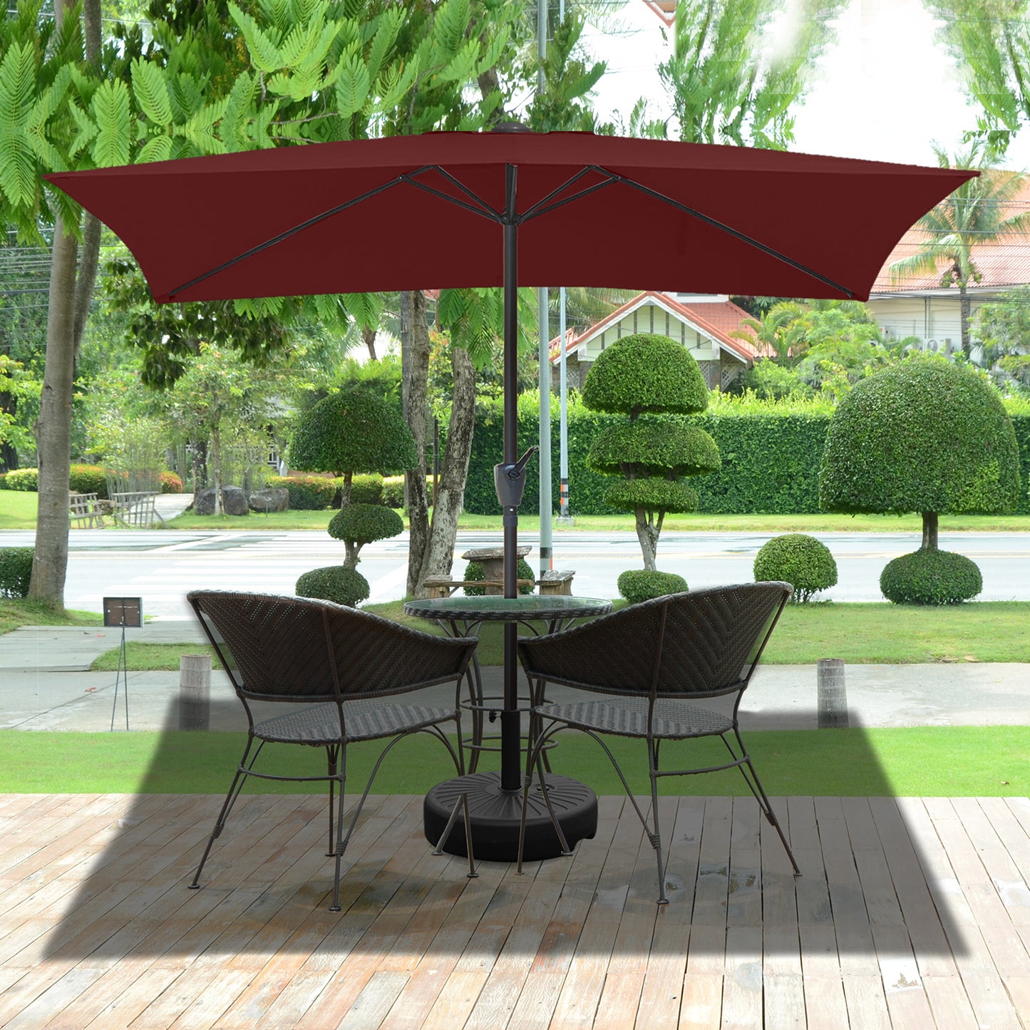 RANSENERS Kippbarer Sonnenschirm, Rechteckig 200 x 300 cm Gartenschirm, UV-Schutz UPF50+ (Rotwein)