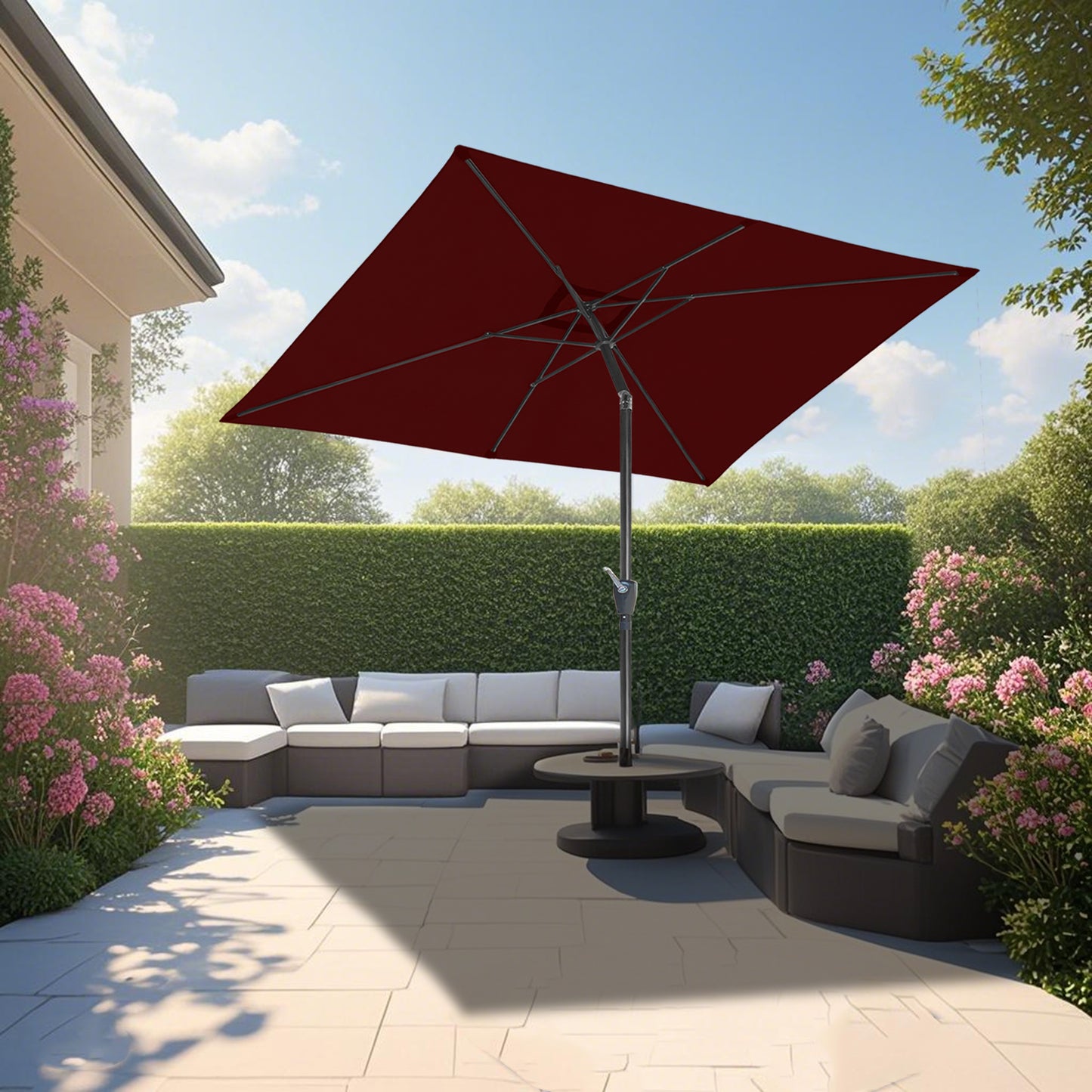 RANSENERS Kippbarer Sonnenschirm mit Schirmständer, Rechteckig 200 x 300 cm Gartenschirm, UV-Schutz UPF50+ (Rotwein)
