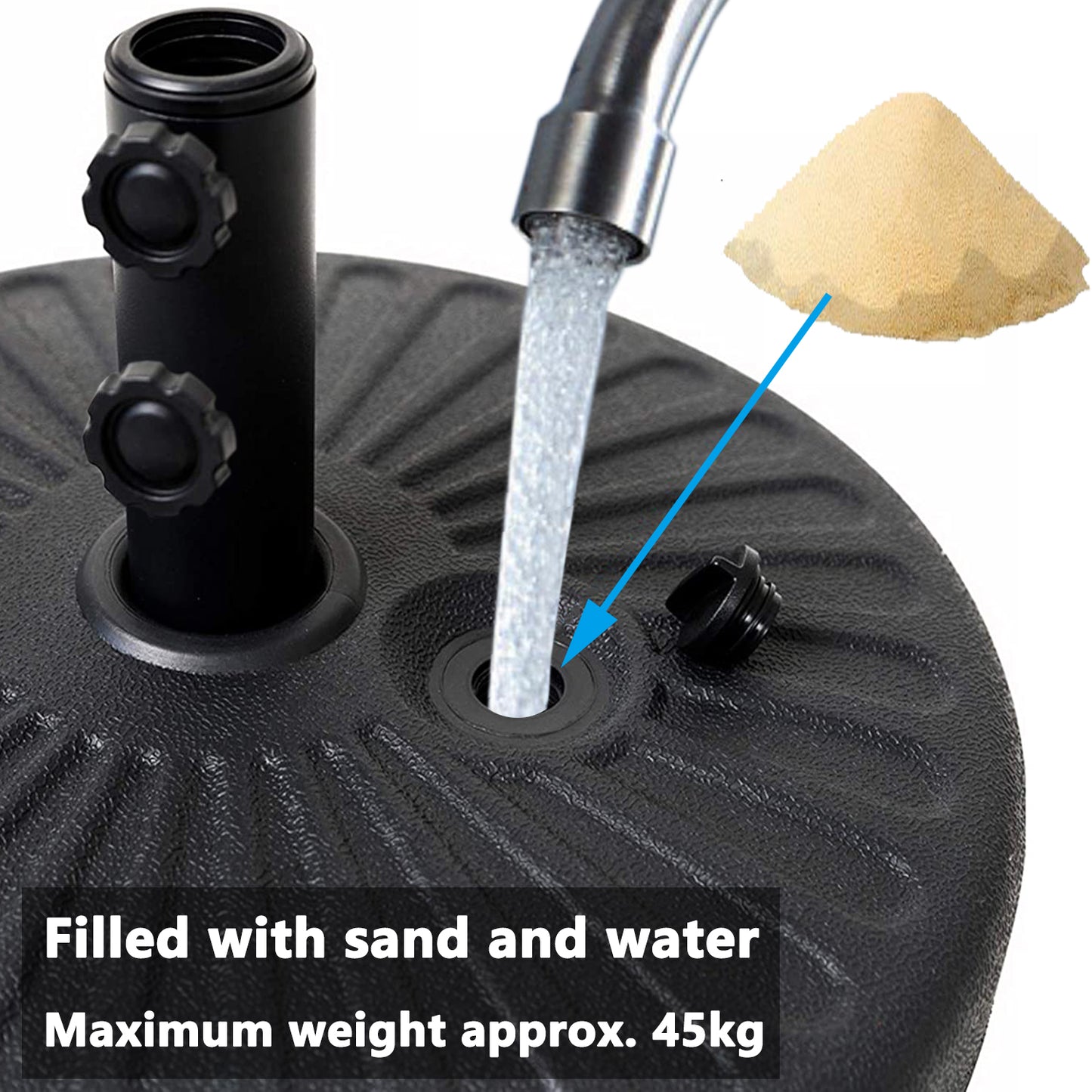 RANSENERS Schirmständer für Normalen Sonnenschirm Marketschirm - Sonnenschirmständer Füllbar mit Sand und Wasser - Tragfähigkeit von 35-60kg