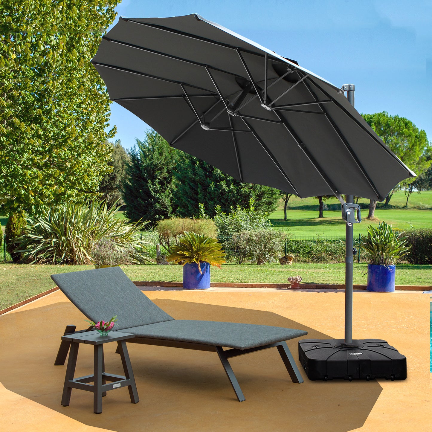 RANSENERS Ampelschirm Doppelsonnenschirm mit Schirmständer Oval 400x240cm - Sonnenschirm mit 360° Drehbar - UV50+ Stoff Schützen Sie sich vor Sonnenstrahlen im Garten