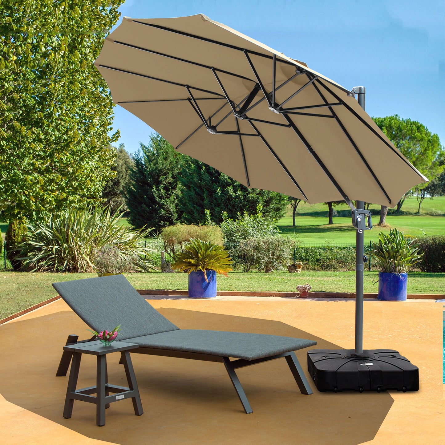 RANSENERS Ampelschirm Doppelsonnenschirm mit Schirmständer Oval 400x240cm - Sonnenschirm mit 360° Drehbar - UV50+ Stoff Schützen Sie sich vor Sonnenstrahlen im Garten