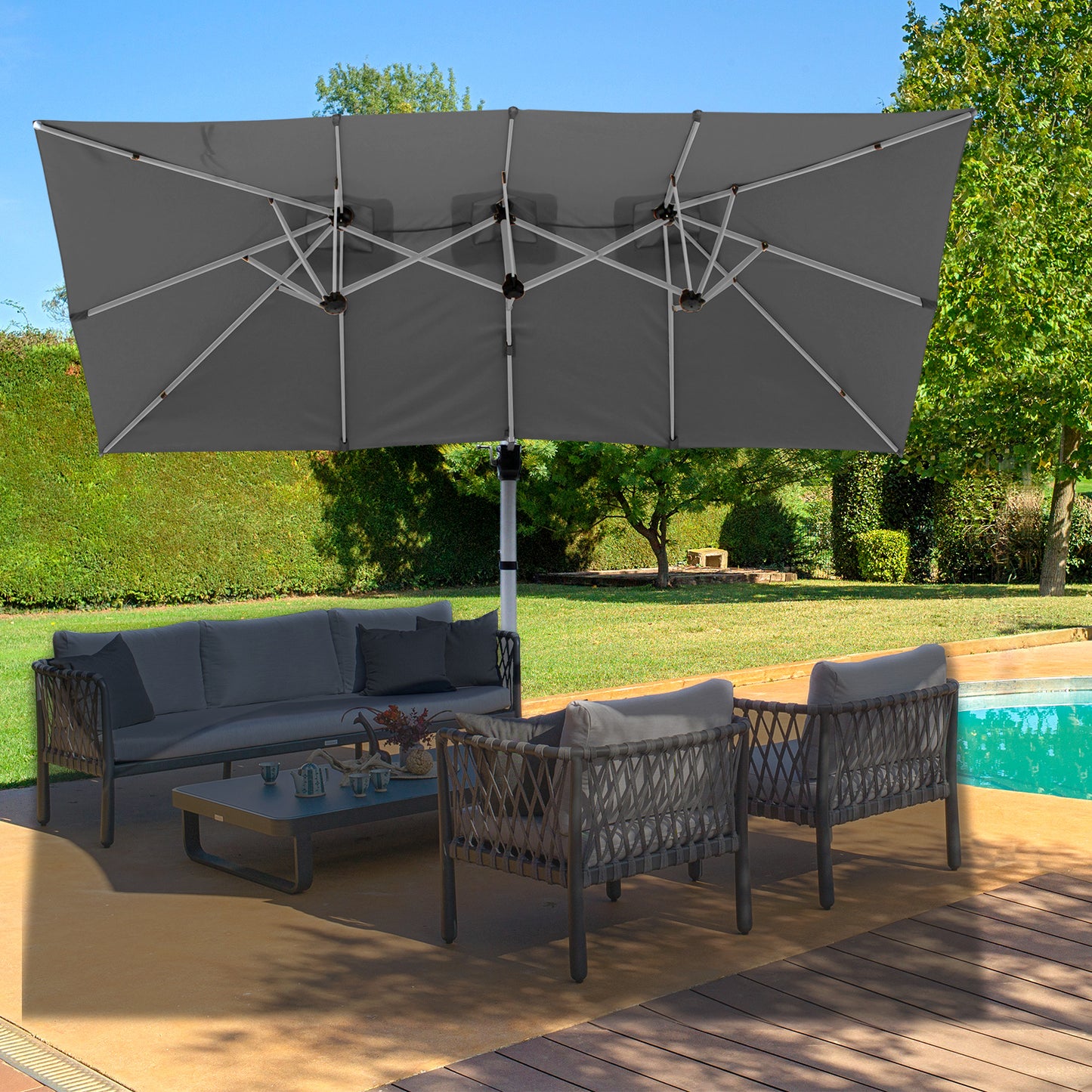 RANSENERS Doppel Ampelschirm mit Kreuzfuß Rechteckig 400x240cm - Sonnenschirm mit 360° Drehbar - UV50+ Stoff
