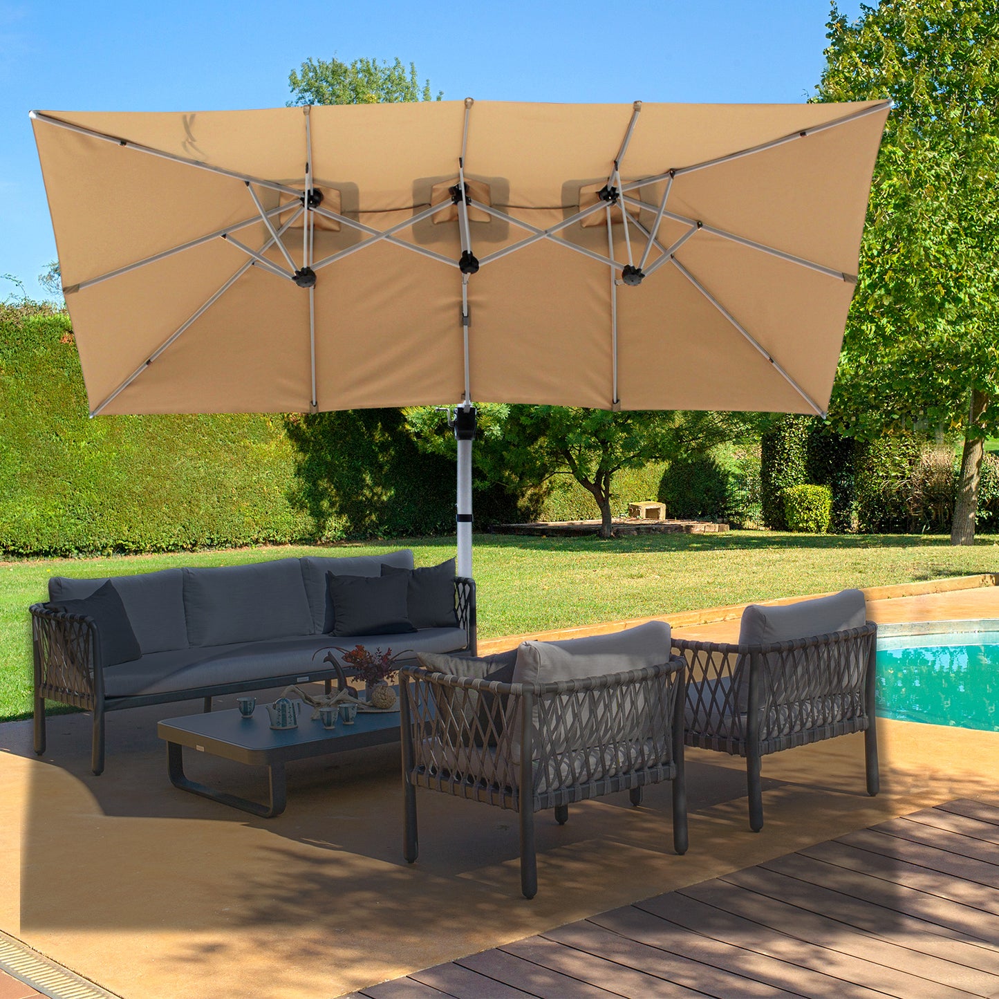 RANSENERS Doppel Ampelschirm mit Kreuzfuß Rechteckig 400x240cm - Sonnenschirm mit 360° Drehbar - UV50+ Stoff