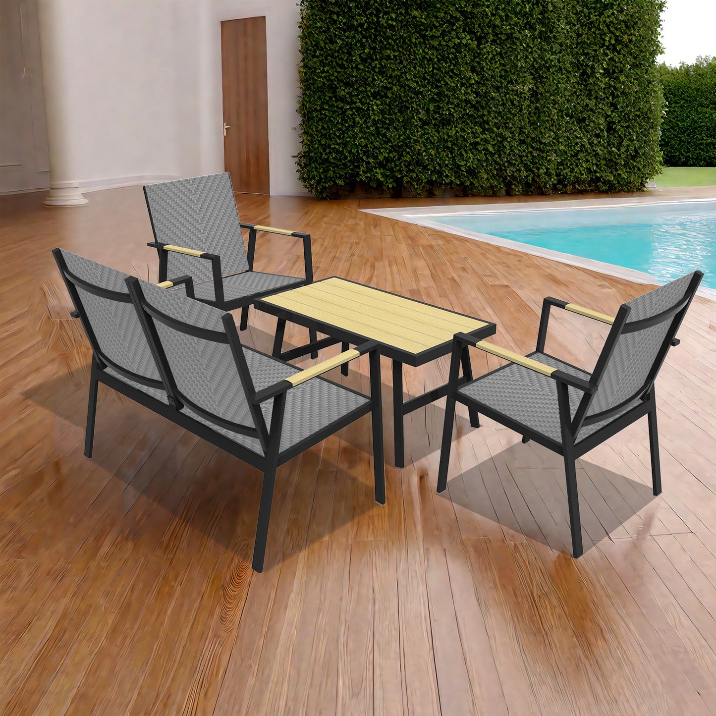 RANSENERS Premium 4tlg-Set Gartenmöbelset mit Vollemaluminium Rahmen und Polyrattan Sitzfläche für Garten Terrasse und Balkon (Grau)
