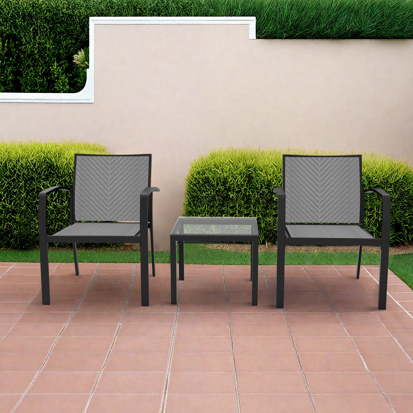 RANSENERS Balkonset mit 2 Stühlen und Tisch, Bistroset mit Legierter Stahl Rahmen und Polyrattan Sitzfläche für innen und außen