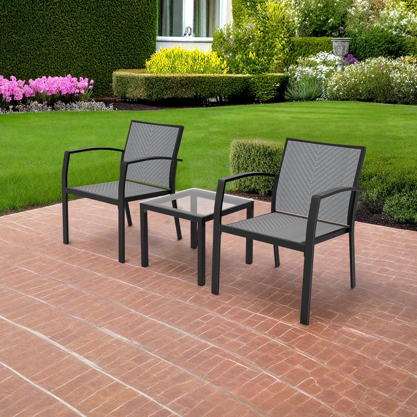 RANSENERS Balkonset mit 2 Stühlen und Tisch, Bistroset mit Legierter Stahl Rahmen und Polyrattan Sitzfläche für innen und außen