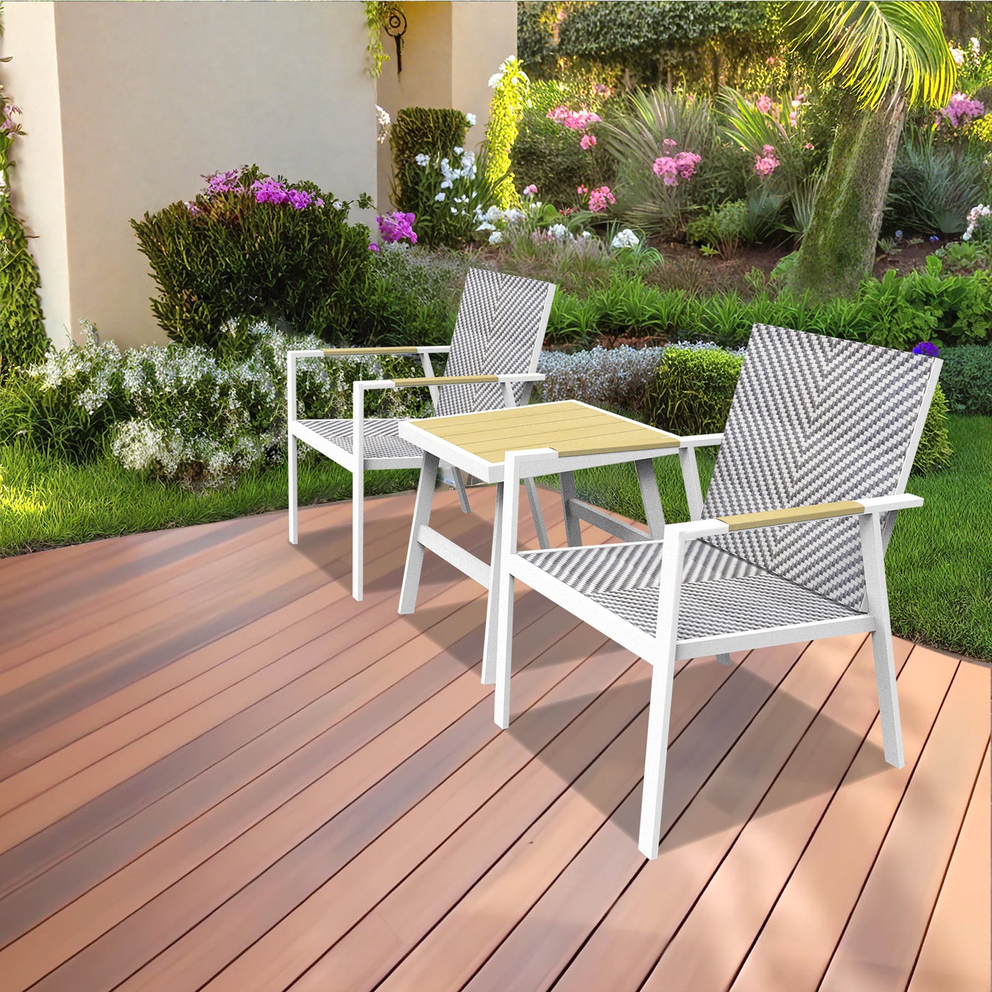 RANSENERS Premium Balkonset mit 2 Stühlen und Tisch, Bistroset mit Voll Aluminiumrahmen und Polyrattan Sitzfläche für innen und außen