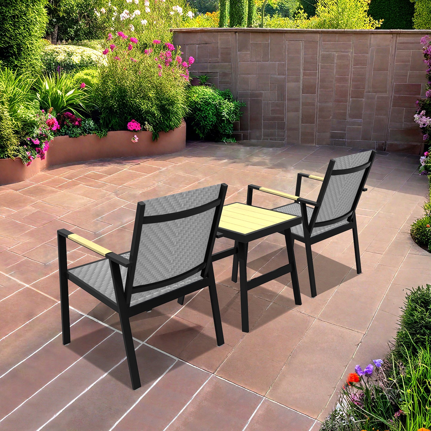 RANSENERS Premium Balkonset mit 2 Stühlen und Tisch, Bistroset mit Voll Aluminiumrahmen und Polyrattan Sitzfläche für innen und außen