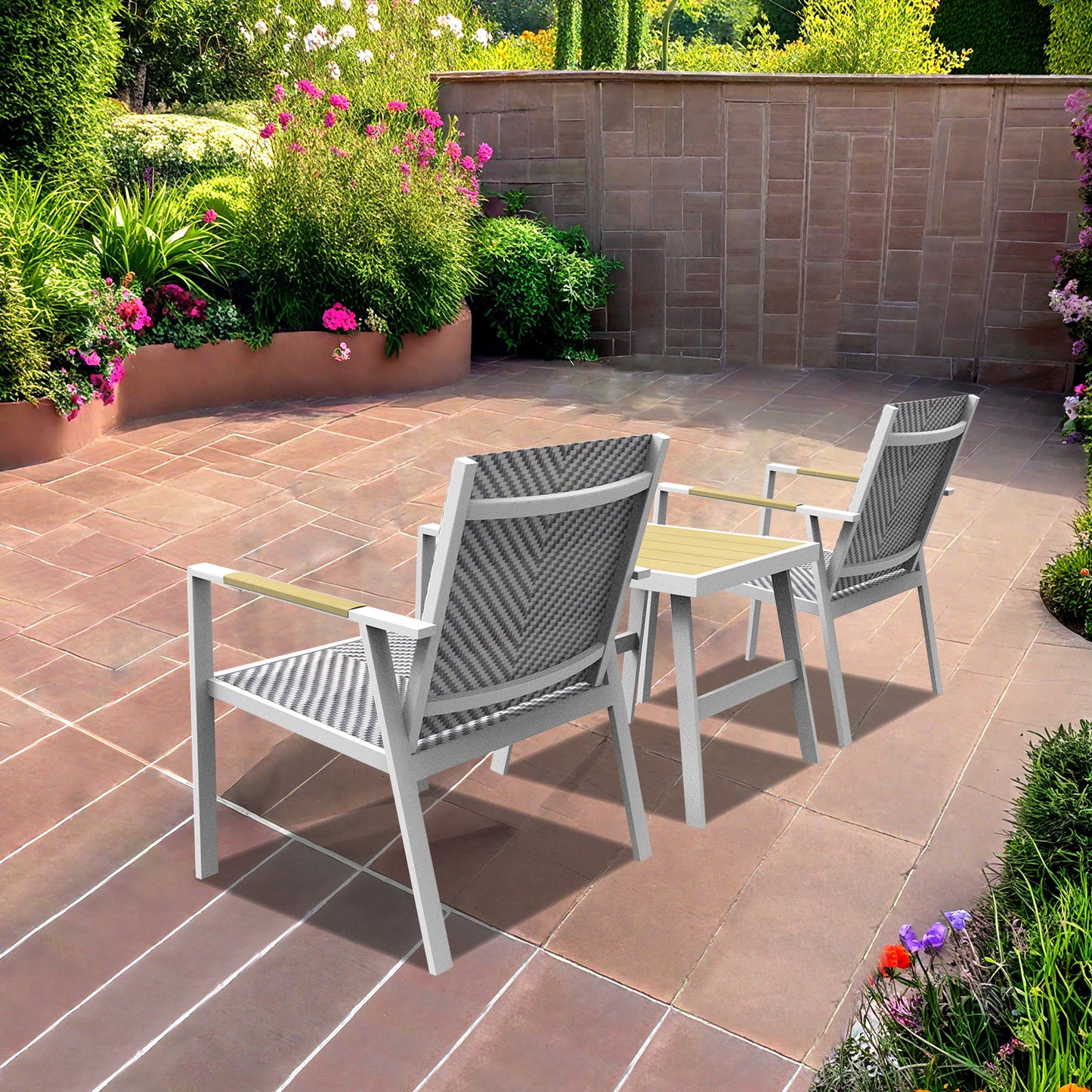 RANSENERS Premium Balkonset mit 2 Stühlen und Tisch, Bistroset mit Voll Aluminiumrahmen und Polyrattan Sitzfläche für innen und außen