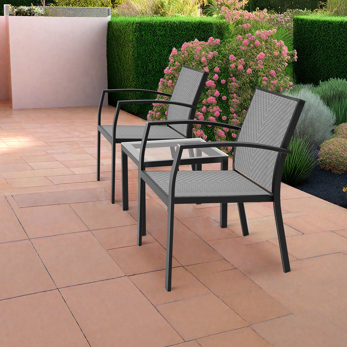 RANSENERS Balkonset mit 2 Stühlen und Tisch, Bistroset mit Legierter Stahl Rahmen und Polyrattan Sitzfläche für innen und außen