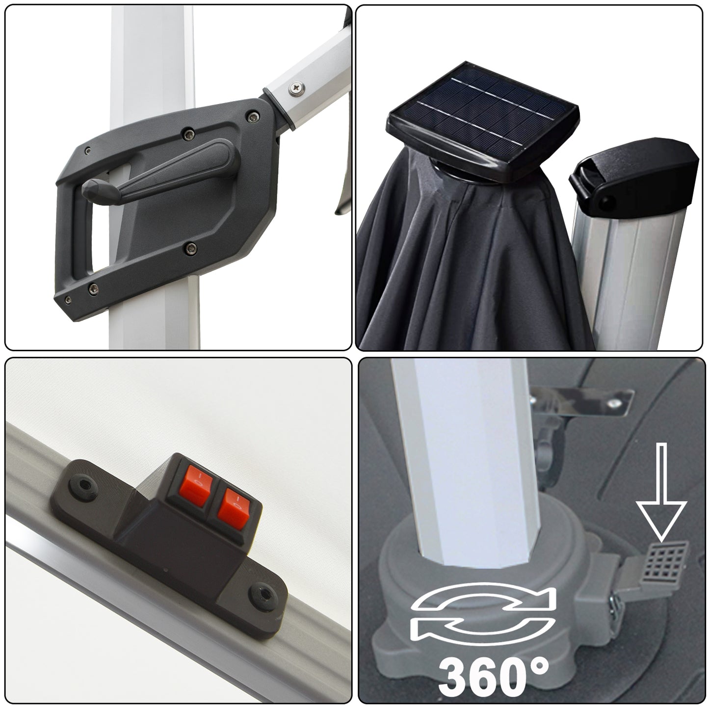 RANSENERS Premium Ampelschirm mit Solar-LED - Ø350cm Sonnenschirm mit Kreuzfuß - 360° Drehbar - UV50+ Stoff Schützen Sie sich vor Sonnenstrahlen im Garten - Beige