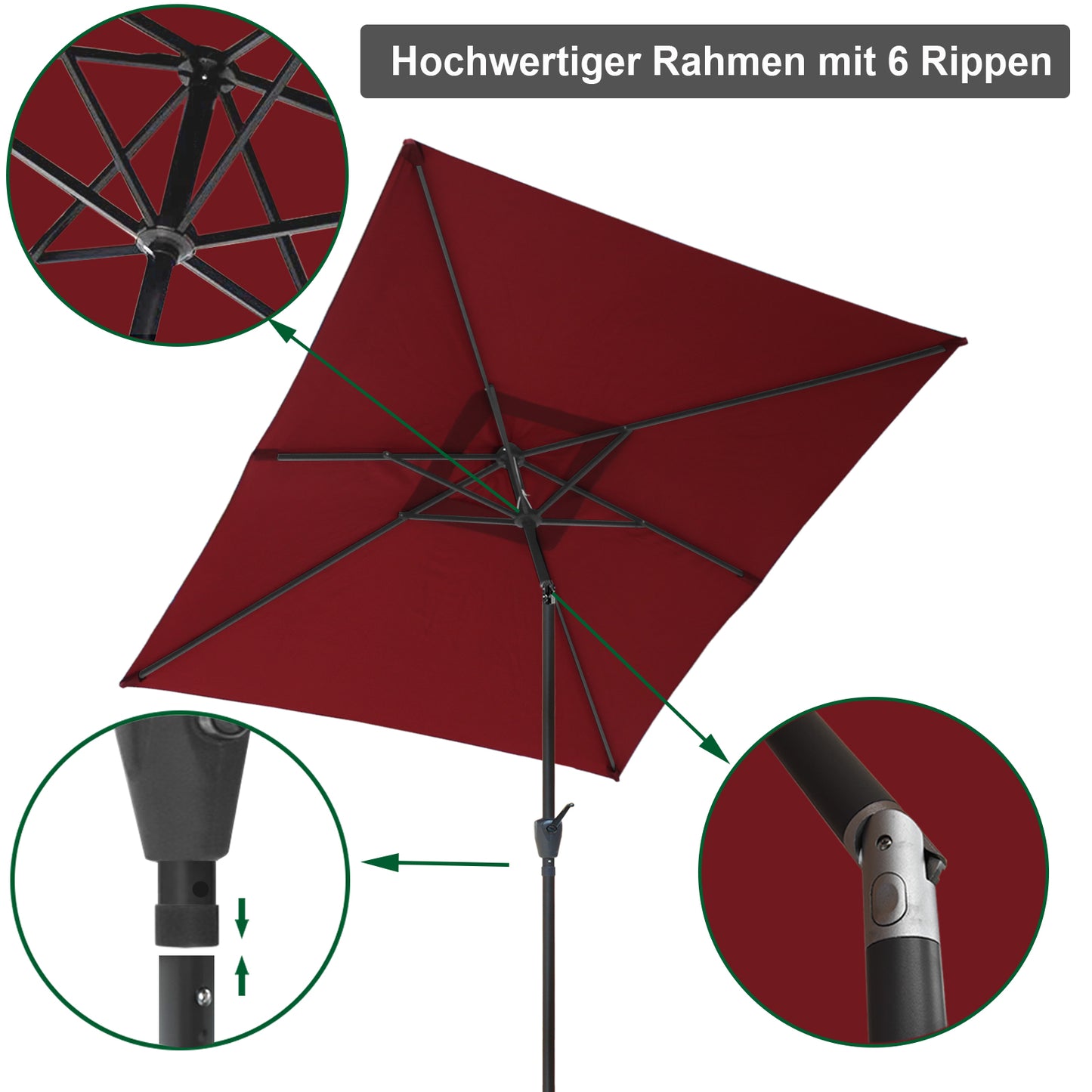 RANSENERS Sonnenschirm 200 * 300cm Rechteckig Kippbar Gartenschirm - Stilvoller Marketschirm mit Sonnenschutz UV50+ und Einfacher Handhabung