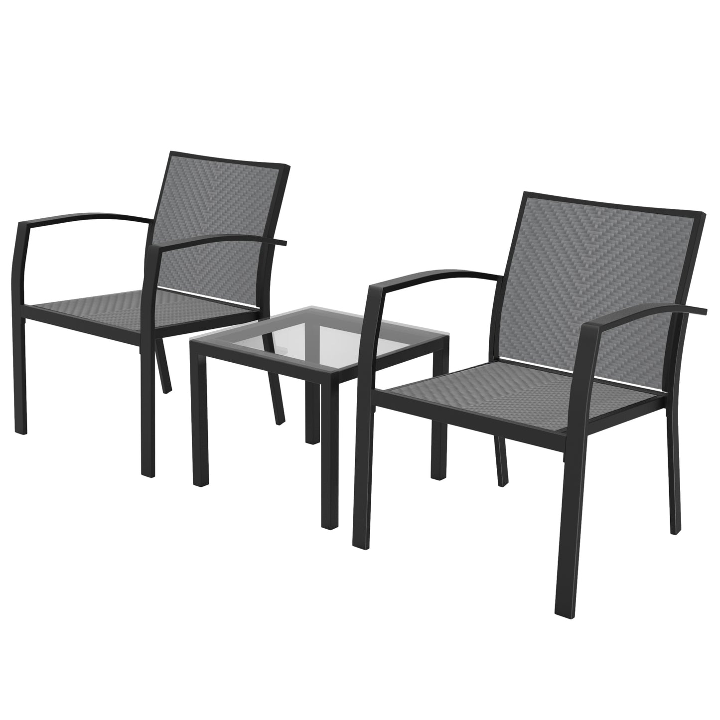 RANSENERS Balkonset mit 2 Stühlen und Tisch, Bistroset mit Legierter Stahl Rahmen und Polyrattan Sitzfläche für innen und außen