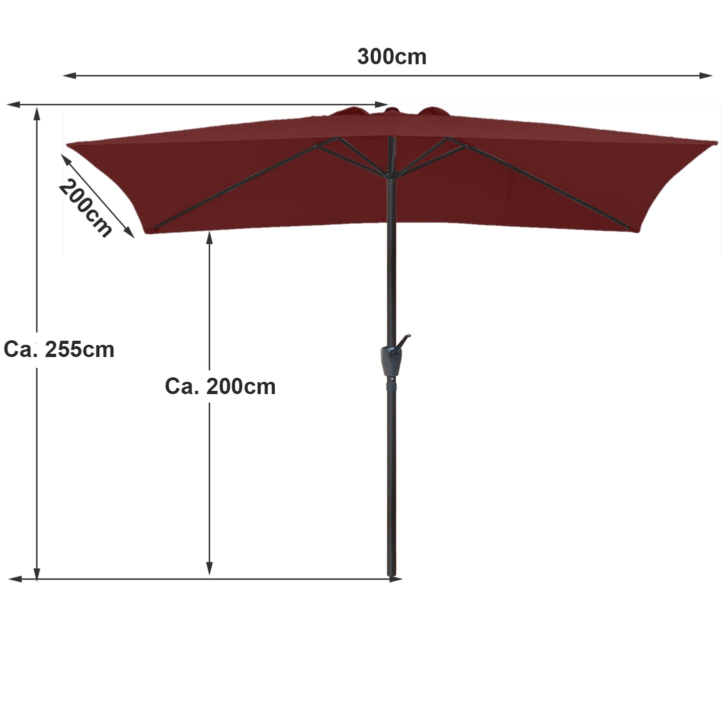 RANSENERS Sonnenschirm 200 * 300cm Rechteckig Kippbar Gartenschirm - Stilvoller Marketschirm mit Sonnenschutz UV50+ und Einfacher Handhabung