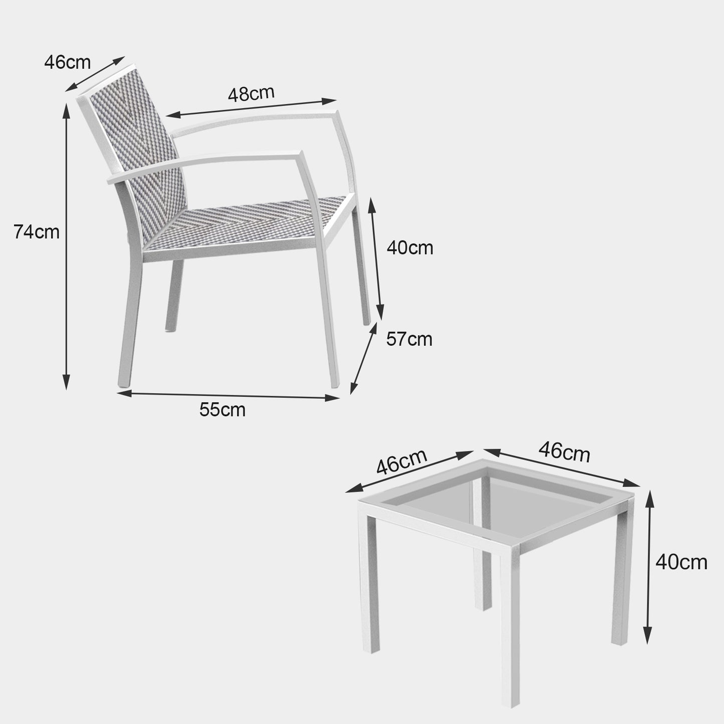 RANSENERS Balkonset mit 2 Stühlen und Tisch, Bistroset mit Legierter Stahl Rahmen und Polyrattan Sitzfläche für innen und außen