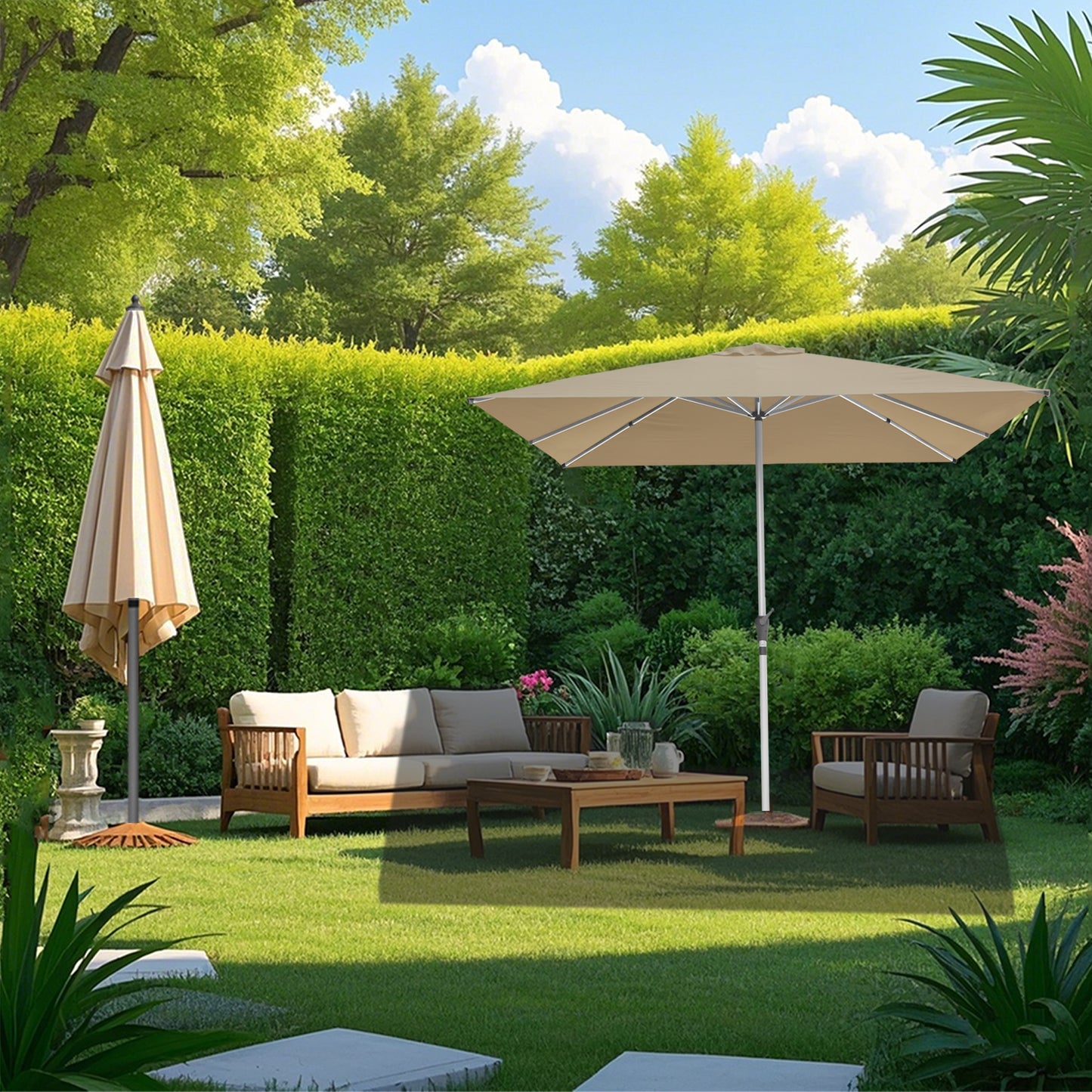 RANSENERS Premium Sonnenschirm 250x250cm mit Schirmständer - Kippbarer Gartenschirm mit Hochwertiger Rahmen und 8 Rippen - mit UV50+ Schutz