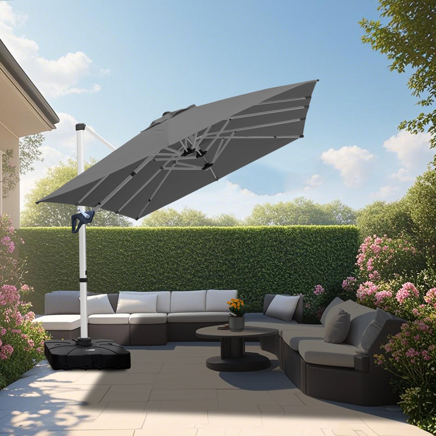 RANSENERS Doppel Ampelschirm mit Schirmständer, Rechteckig 400x240cm, mit 360° Drehbar, UV-Schutz UPF50+ (Grau)