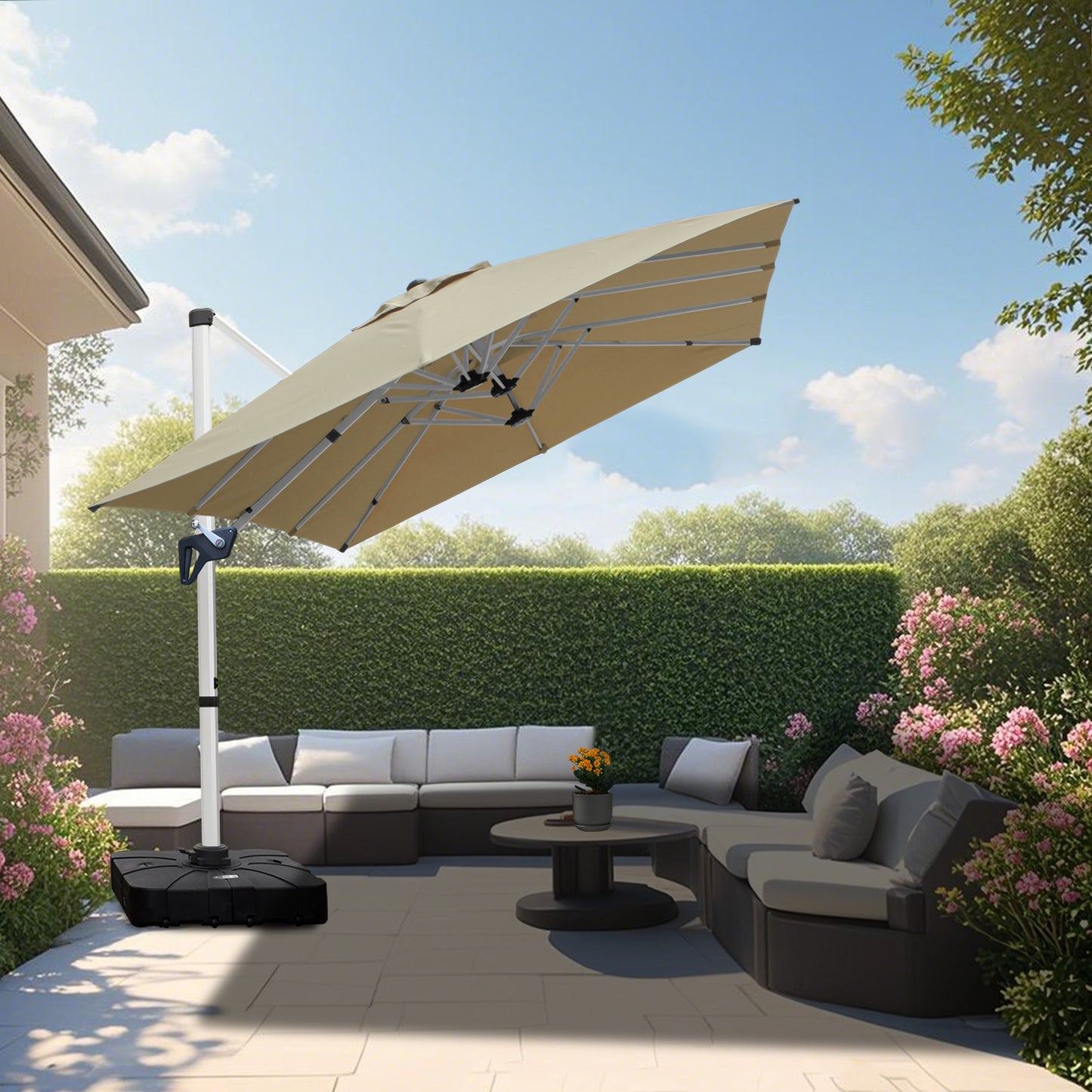 RANSENERS Doppel Ampelschirm, Rechteckig 400x240cm, mit 360° Drehbar, UV-Schutz UPF50+ (Beige)