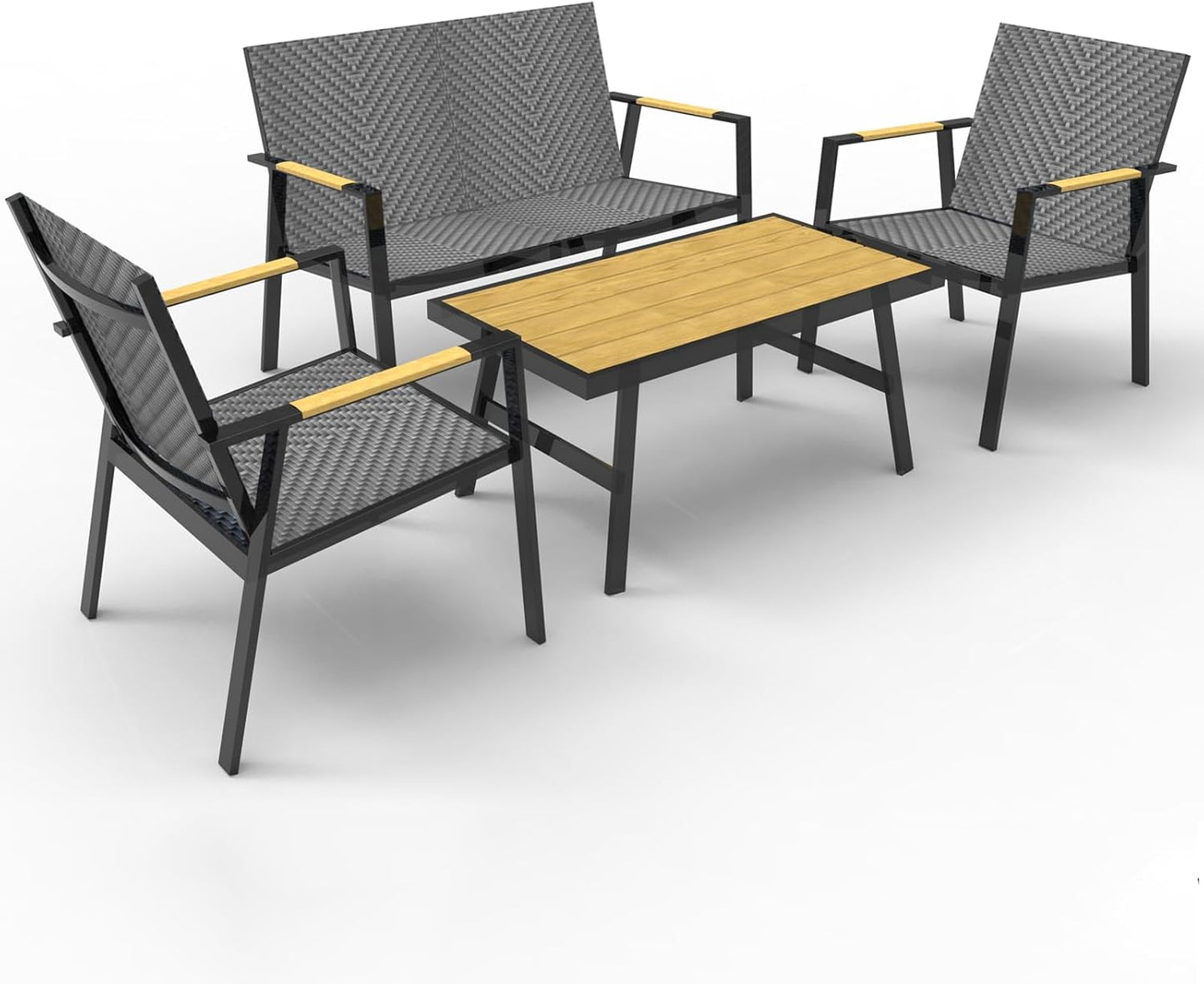 RANSENERS Premium 4tlg-Set Gartenmöbelset mit Vollemaluminium Rahmen und Polyrattan Sitzfläche für Garten Terrasse und Balkon (Grau)