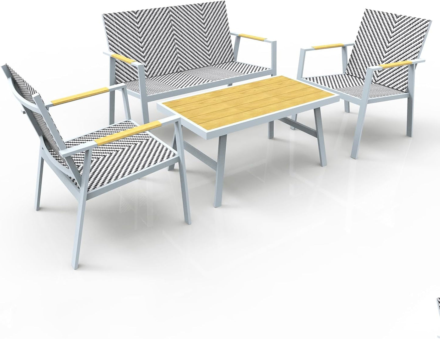 RANSENERS Premium 4tlg-Set Gartenmöbelset mit Vollemaluminium Rahmen und Polyrattan Sitzfläche für Garten Terrasse und Balkon (Weiß)