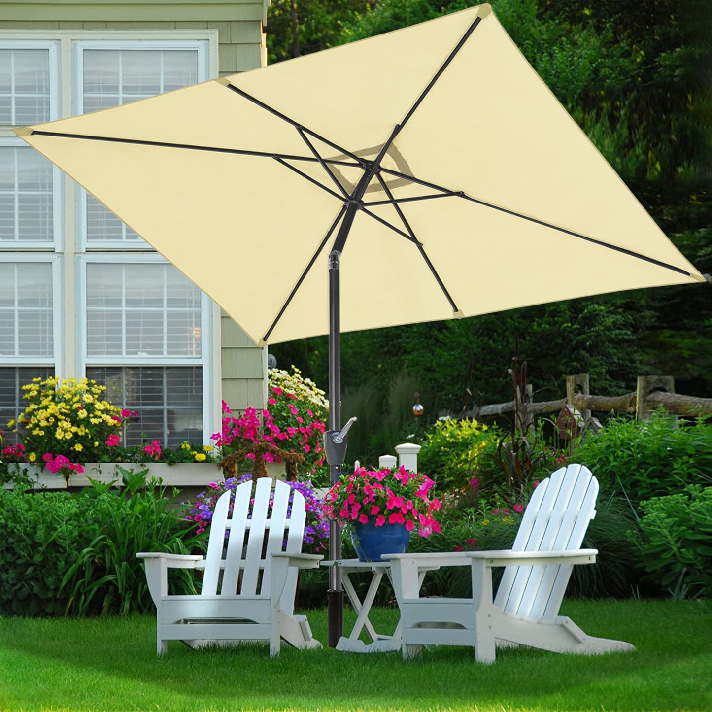 RANSENERS Kippbarer Sonnenschirm mit Schirmständer, Rechteckig 200 x 300 cm Gartenschirm, UV-Schutz UPF50+ (Creme)