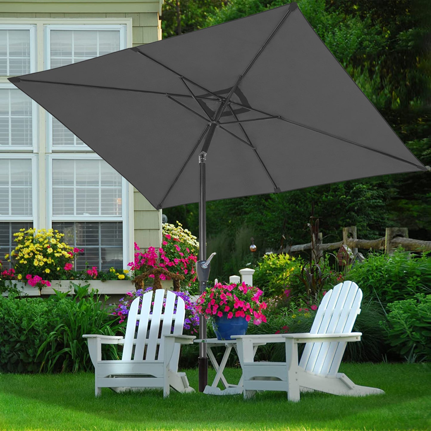 RANSENERS Kippbarer Sonnenschirm, Rechteckig 200 x 300 cm Gartenschirm, UV-Schutz UPF50+ (Grau)