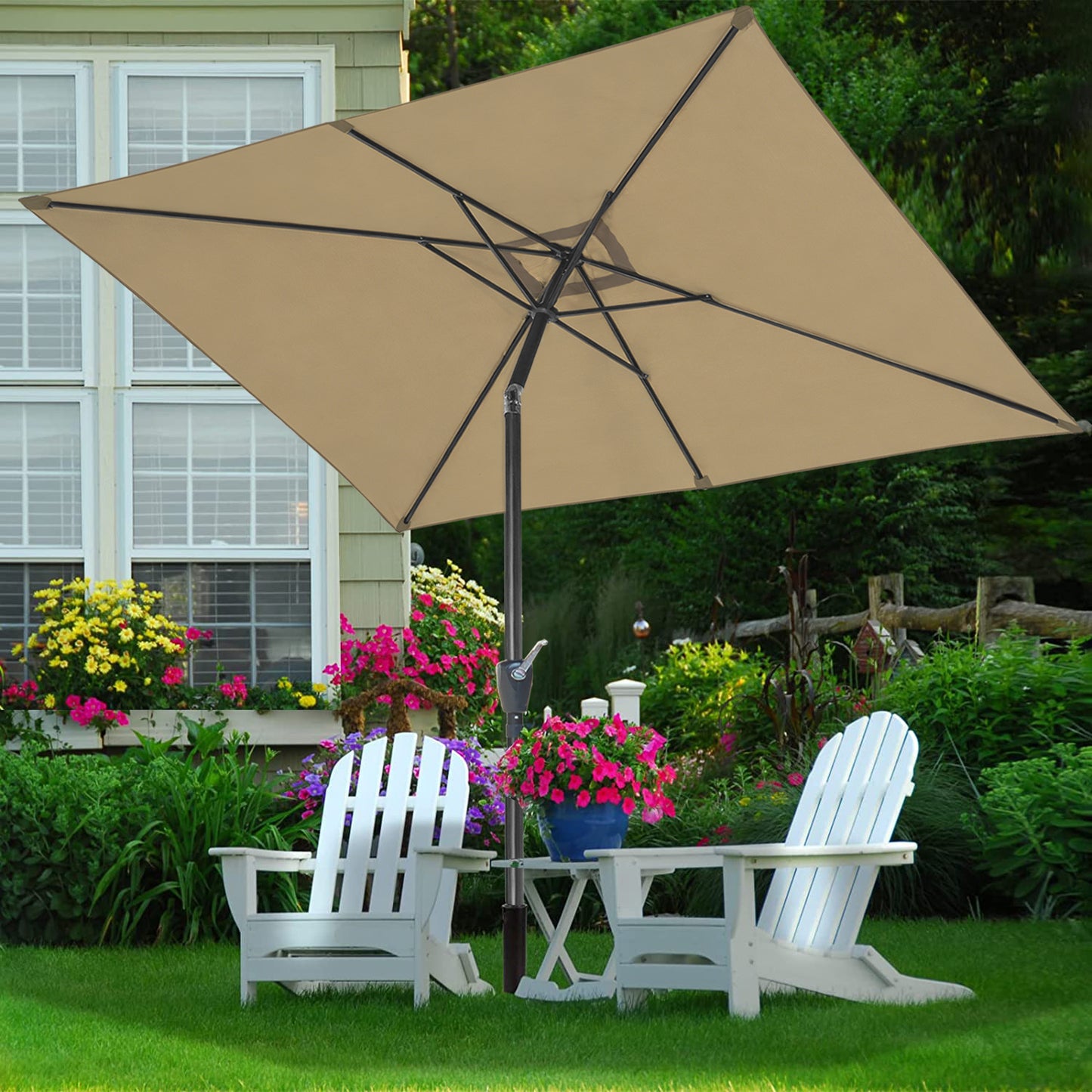RANSENERS Kippbarer Sonnenschirm, Rechteckig 200 x 300 cm Gartenschirm, UV-Schutz UPF50+ (Beige)