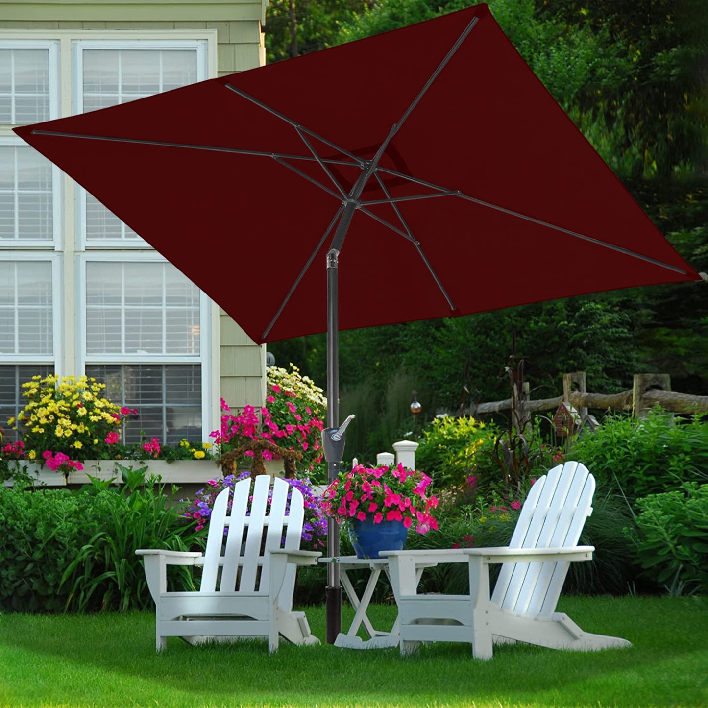 RANSENERS Kippbarer Sonnenschirm, Rechteckig 200 x 300 cm Gartenschirm, UV-Schutz UPF50+ (Rotwein)