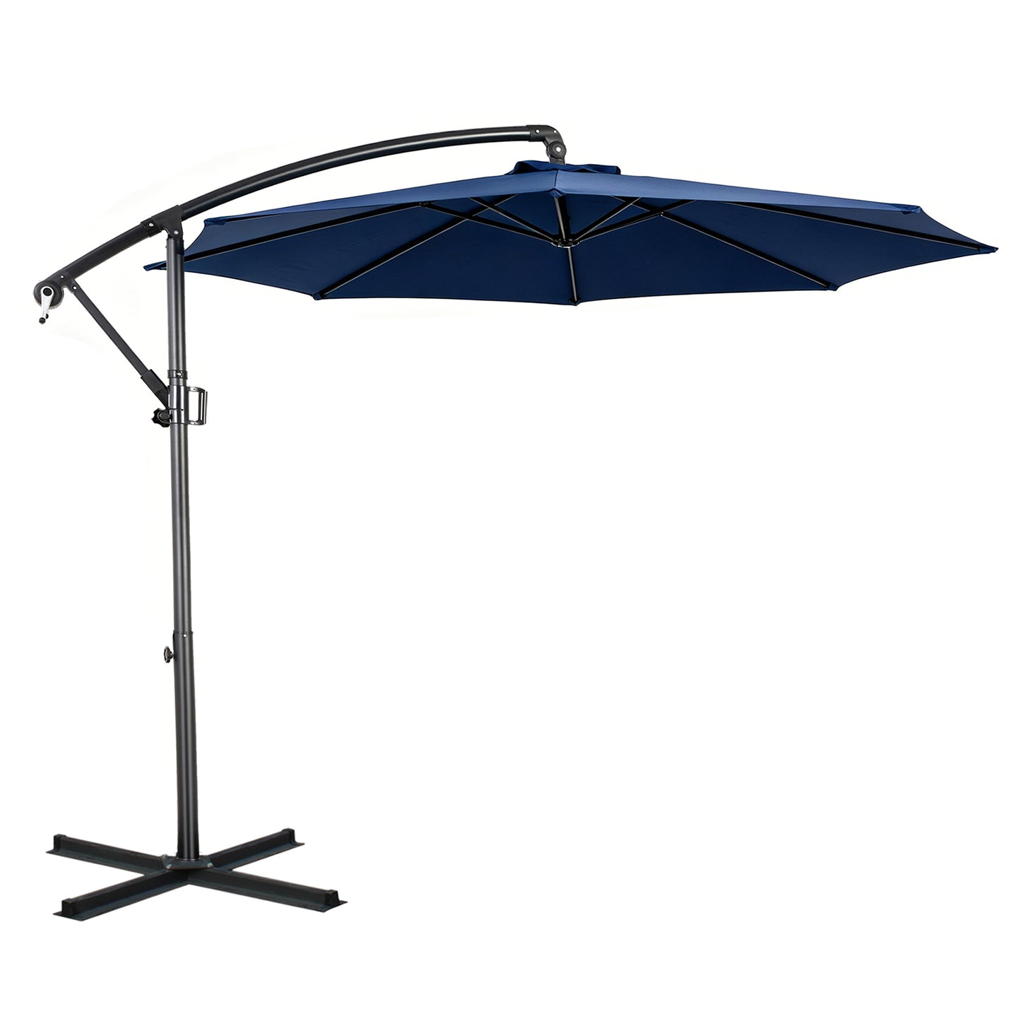 RANSENERS Ampelschirm 300cm mit Schirmständer, Sonnenschirm mit Stabiler Rahmen und 8-Rippen, UV 50+ für Garten, Terrasse, Kaffeehaus im Freien, Blau