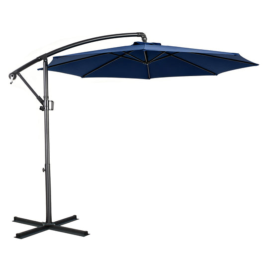RANSENERS Ampelschirm 300cm mit Schirmständer, Sonnenschirm mit Stabiler Rahmen und 8-Rippen, UV 50+ für Garten, Terrasse, Kaffeehaus im Freien, Blau
