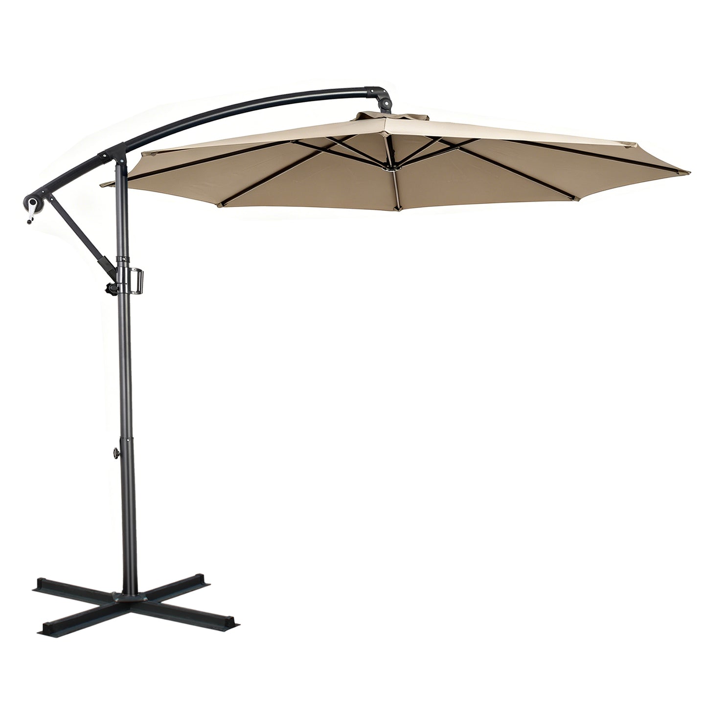 RANSENERS Ampelschirm 300cm mit Schirmständer, Sonnenschirm mit Stabiler Rahmen und 8-Rippen, UV 50+ für Garten, Terrasse, Kaffeehaus im Freien, Khaki