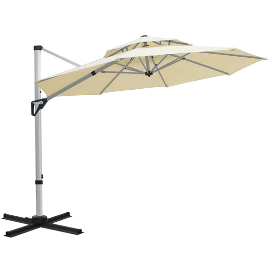 RANSENERS Premium Ampelschirm mit Kreuzfuß, Rund Ø 300cm, mit 360° Drehbar, UV-Schutz UPF50+ (Creme)