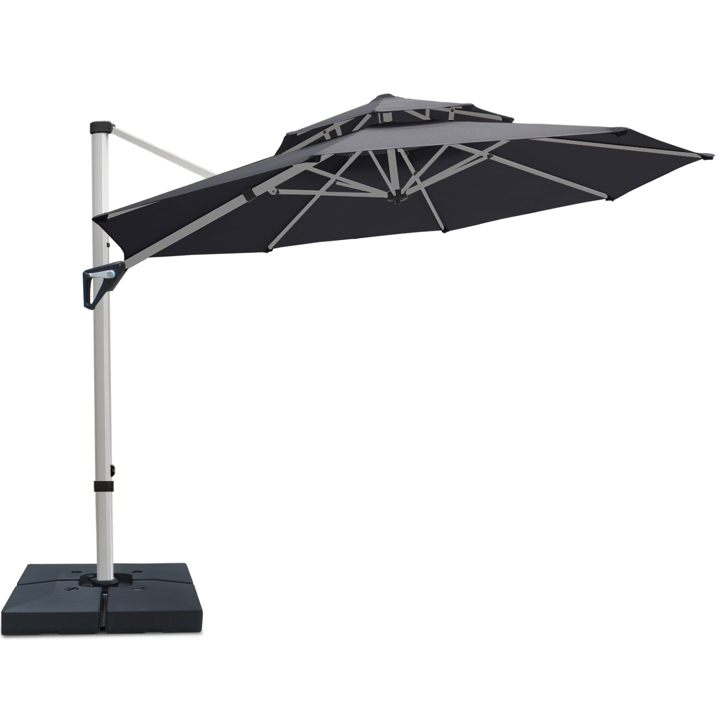RANSENERS Premium Ampelschirm mit Schirmständer, Rund Ø 300cm, mit 360° Drehbar, UV-Schutz UPF50+ (Grau)