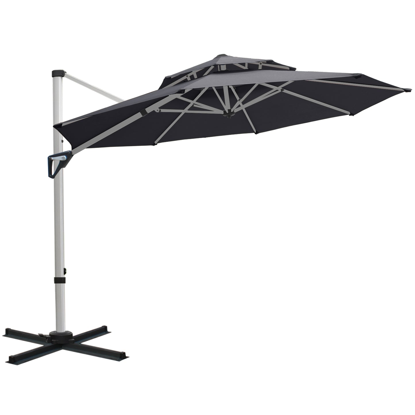 RANSENERS Premium Ampelschirm mit Kreuzfuß, Rund Ø 300cm, mit 360° Drehbar, UV-Schutz UPF50+ (Grau)