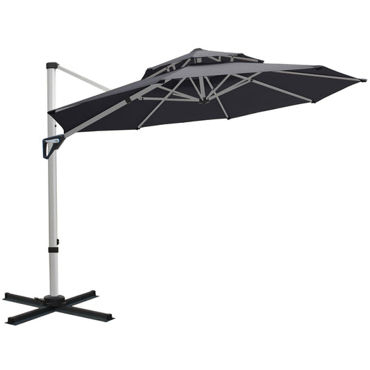 RANSENERS Premium Ampelschirm mit Kreuzfuß, Rund Ø 300cm, mit 360° Drehbar, UV-Schutz UPF50+ (Grau)