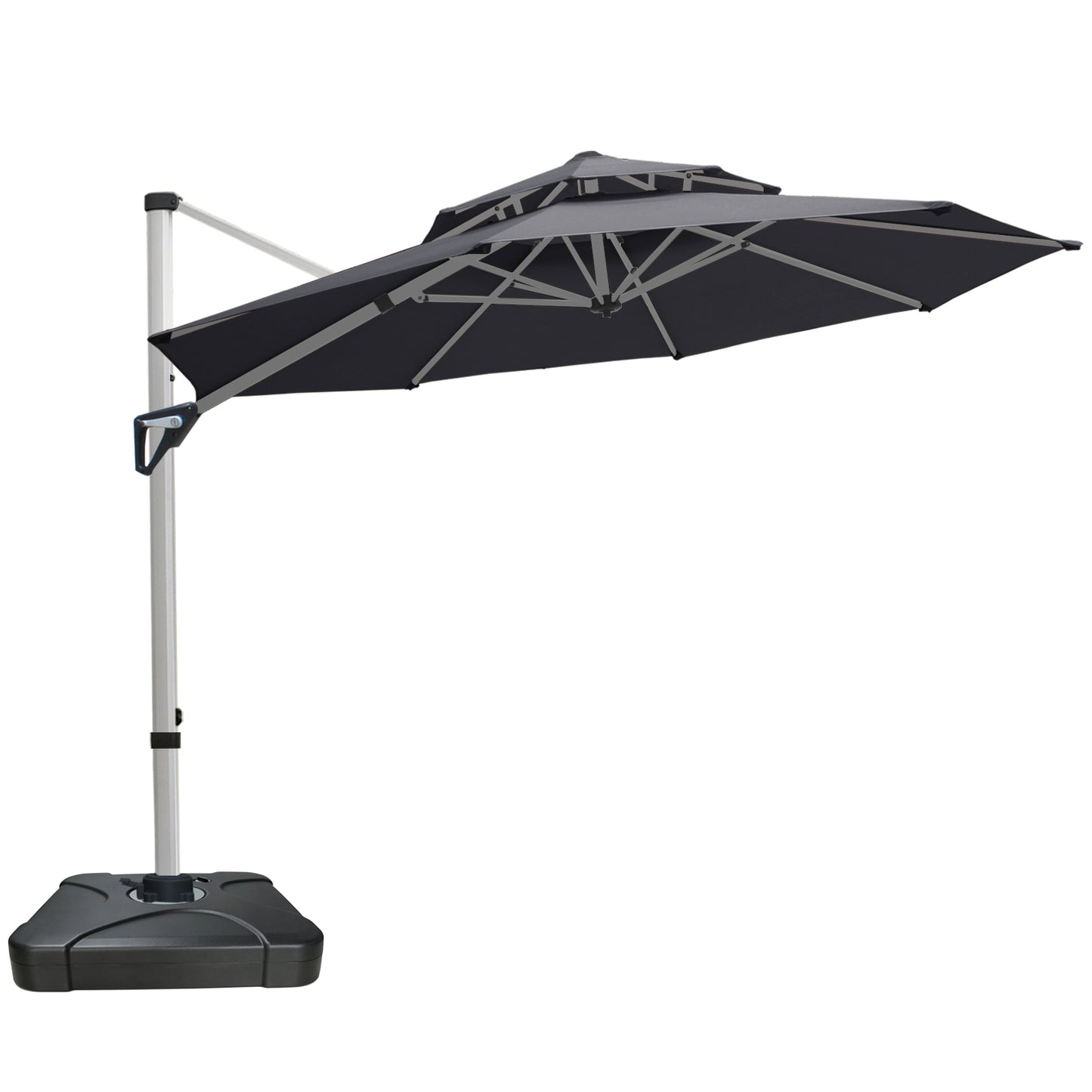 RANSENERS Ampelschirm 300 cm, mit Schirmständer, Doppelter Baldachin, Drehbar 360°, Neigbar 0°-90°, Aluminium Rahmen, Extra-Dicker Gewebe, UV50+, für Garten, Terrasse, Cafe im Freien