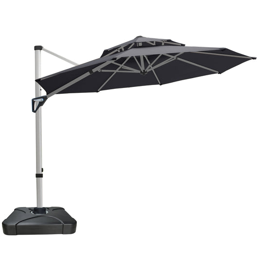 RANSENERS Ampelschirm 300 cm, mit Schirmständer, Doppelter Baldachin, Drehbar 360°, Neigbar 0°-90°, Aluminium Rahmen, Extra-Dicker Gewebe, UV50+, für Garten, Terrasse, Cafe im Freien