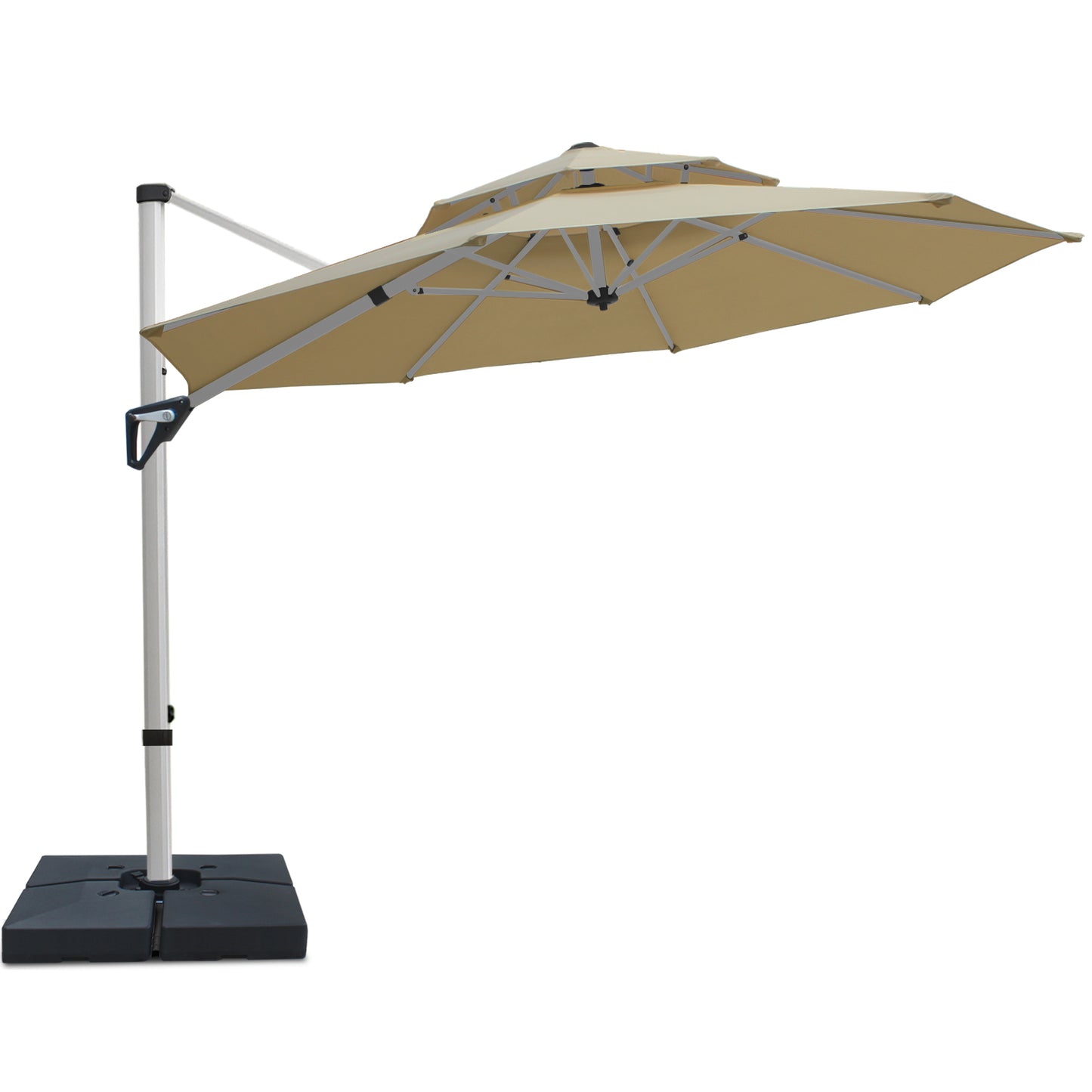 RANSENERS Premium Ampelschirm mit Schirmständer, Rund Ø 300cm, mit 360° Drehbar, UV-Schutz UPF50+ (Beige)