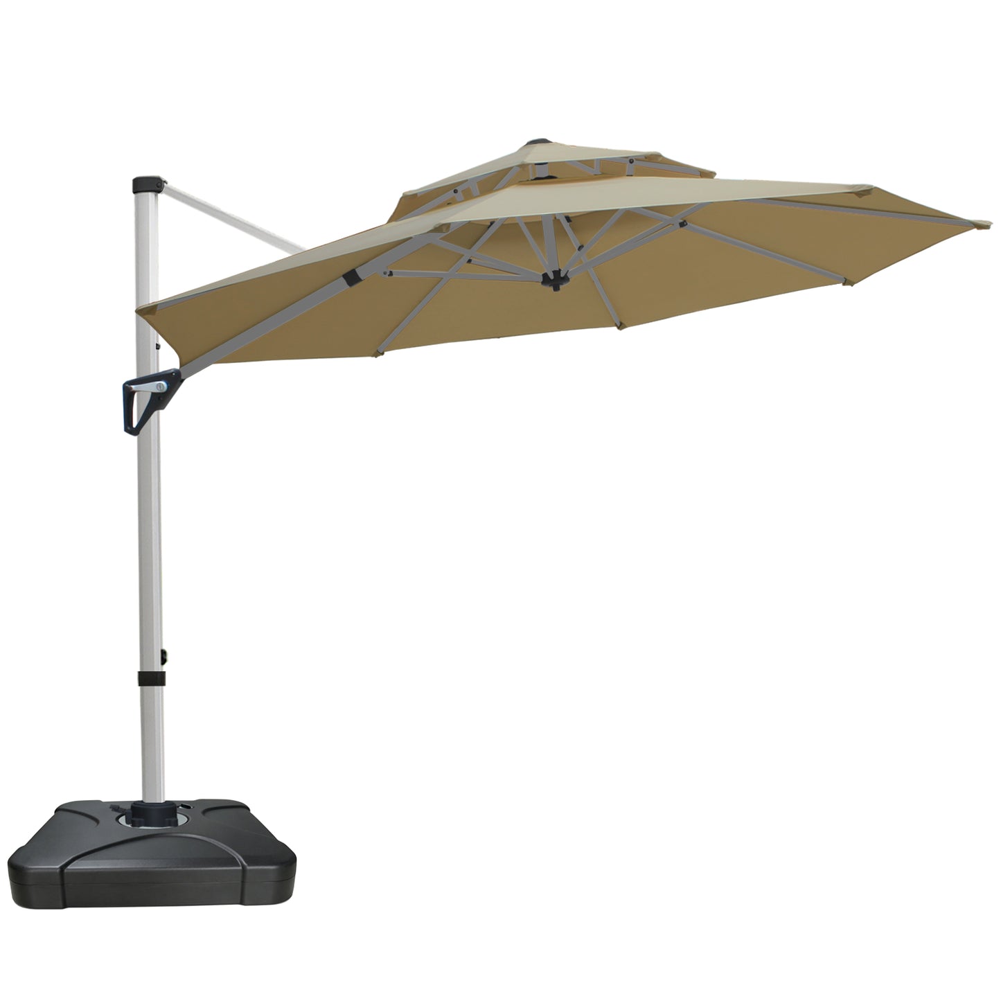 RANSENERS Ampelschirm 300 cm, mit Schirmständer, Doppelter Baldachin, Drehbar 360°, Neigbar 0°-90°, Aluminium Rahmen, Extra-Dicker Gewebe, UV50+, für Garten, Terrasse, Cafe im Freien