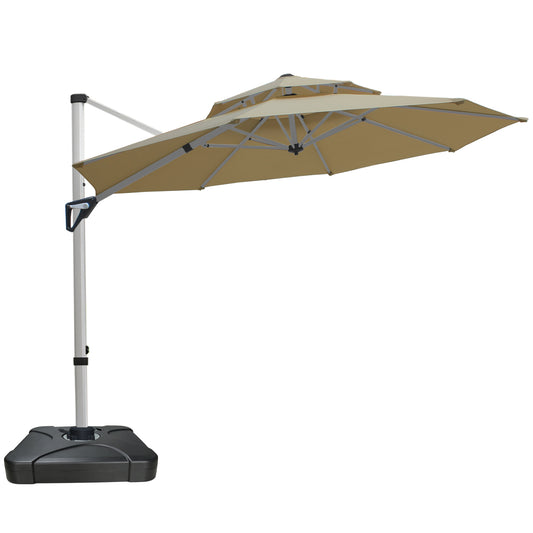 RANSENERS Ampelschirm 300 cm, mit Schirmständer, Doppelter Baldachin, Drehbar 360°, Neigbar 0°-90°, Aluminium Rahmen, Extra-Dicker Gewebe, UV50+, für Garten, Terrasse, Cafe im Freien