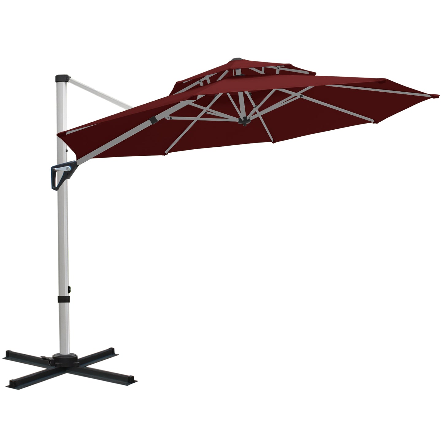 RANSENERS Premium Ampelschirm mit Kreuzfuß, Rund Ø 300cm, mit 360° Drehbar, UV-Schutz UPF50+ (Rotwein)