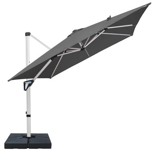 RANSENERS Premium Ampelschirm mit Schirmständer, Quadratisch 270 x 270 cm, mit 360° Drehbar, UV-Schutz UPF50+ (Grau)