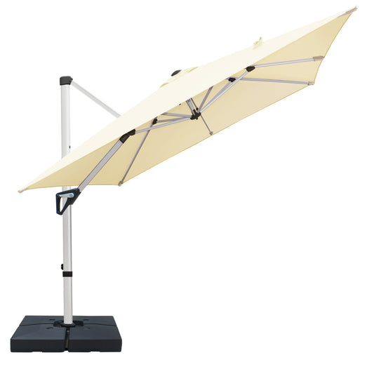 RANSENERS Premium Ampelschirm mit Schirmständer, Quadratisch 270 x 270 cm, mit 360° Drehbar, UV-Schutz UPF50+ (Creme)