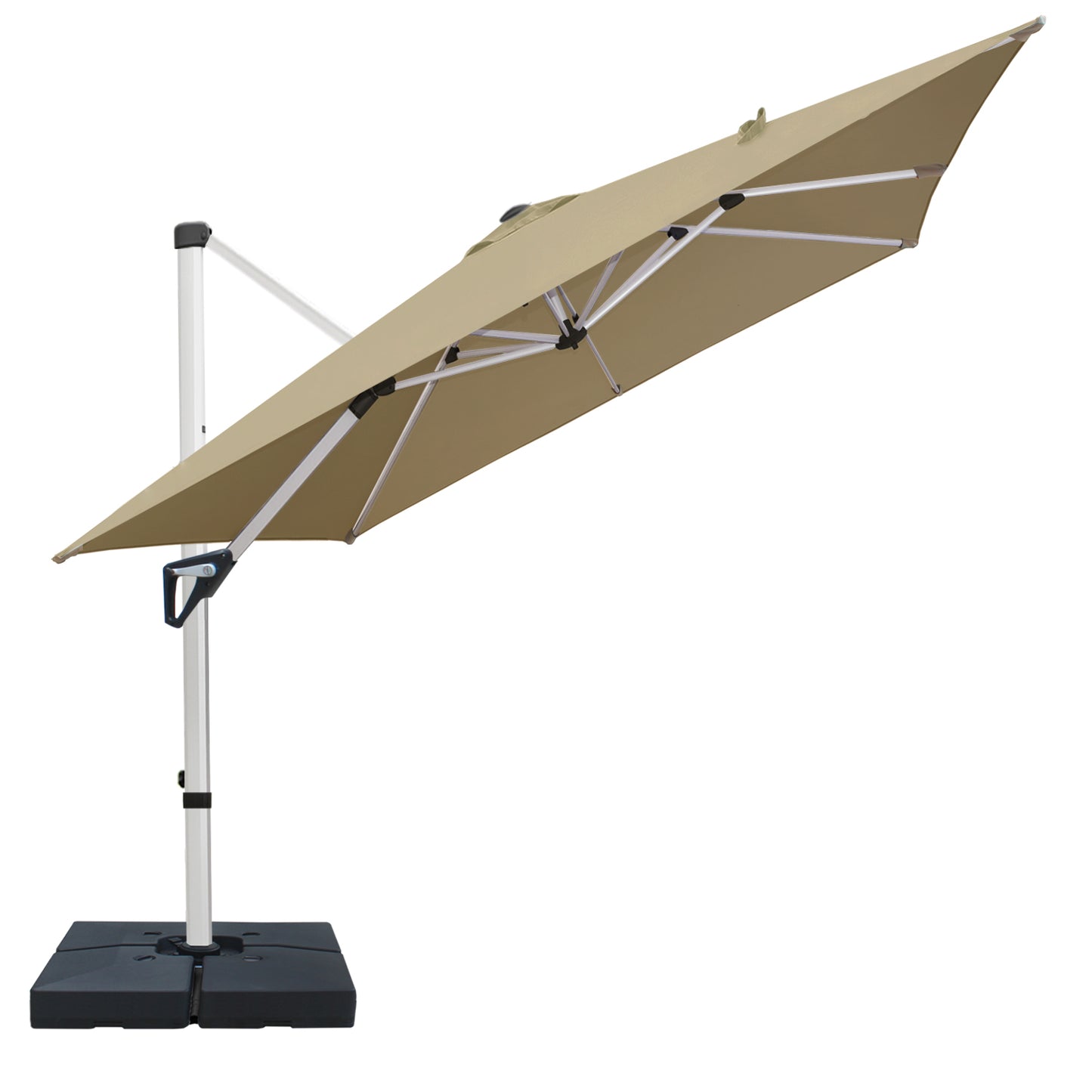RANSENERS Premium Ampelschirm mit Schirmständer, Quadratisch 270 x 270 cm, mit 360° Drehbar, UV-Schutz UPF50+ (Beige)