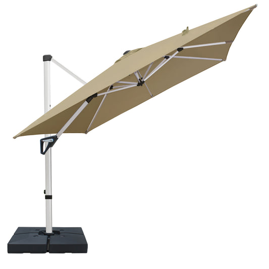 RANSENERS Premium Ampelschirm mit Schirmständer, Quadratisch 270 x 270 cm, mit 360° Drehbar, UV-Schutz UPF50+ (Beige)