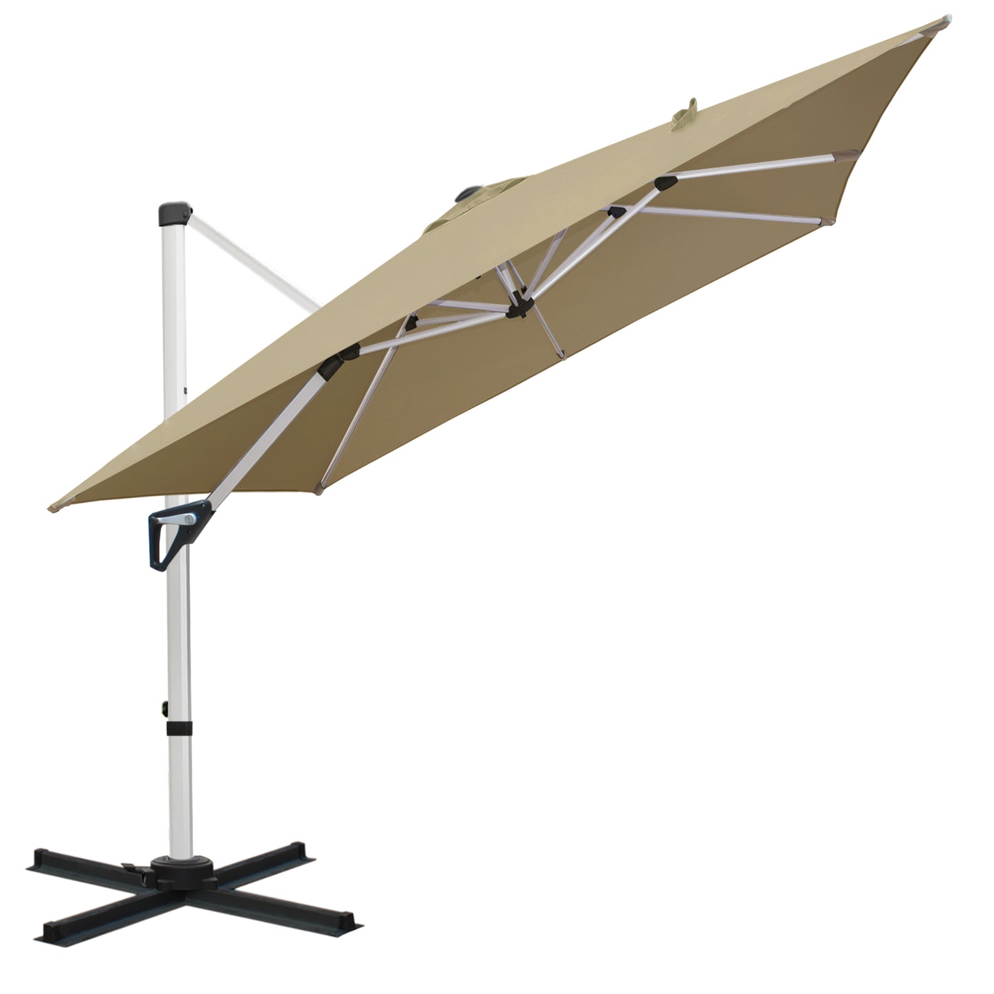 RANSENERS Premium Ampelschirm mit Kreuzfuß, Quadratisch 270 x 270 cm, mit 360° Drehbar, UV-Schutz UPF50+ (Beige)